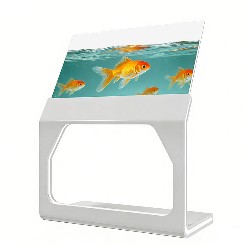 55-inch angled OLED transparent display with 43% transparency and 200,000:1 contrast for interactive exhibits 