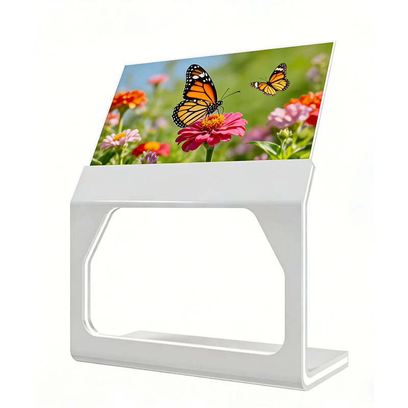 55-inch angled transparent oled touch screen with 43% transparency and 200,000:1 contrast for interactive exhibits