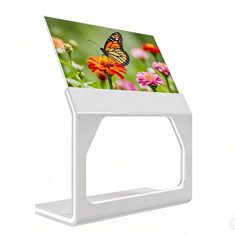 55-inch angled OLED transparent display with 43% transparency and 200,000:1 contrast for interactive exhibits 