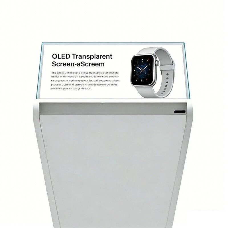 30 inch High Brightness Transparent OLED Display Stand Full Color Capacitive Touch Ag Glass Floor Stand for Welcome Display