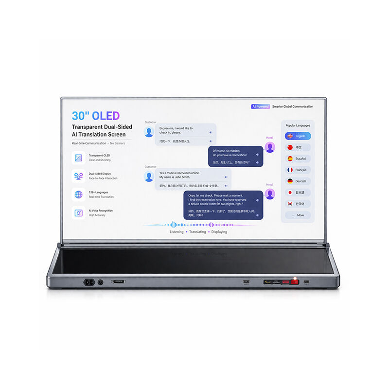 A 30-inch Frameless transparent OLED screen translation that supports real-time AI translation of 138 languages ​​and is suitable for commercial use