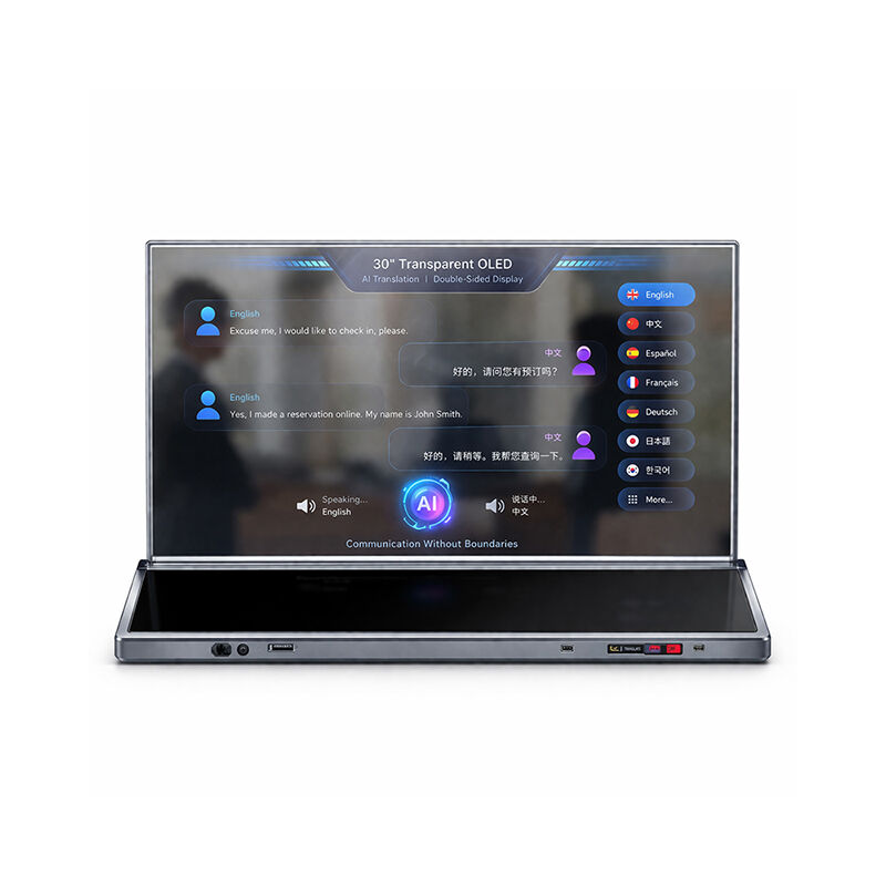 A 30-inch Frameless transparent OLED screen translation that supports real-time AI translation of 138 languages ​​and is suitable for commercial use