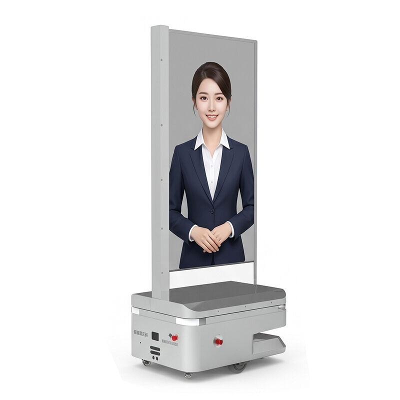 A 55-inch transparent OLED mobile reception robot equipped with autonomous navigation, voice interaction, and facial recognition is suitable for reception scenarios.