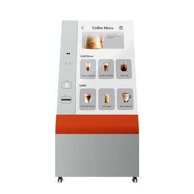 A 55-inch Transparent OLED Interactive Kiosk with 45% light transmittance and integrated touch functionality, supporting card swiping, queuing, and printing.